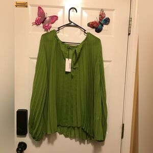 Sunday Green Sheer Pleated Blouse